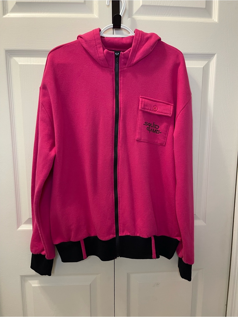Squid Game Netflix Unisex Hot Pink Hooded Zip Jacket with Black Trim Large